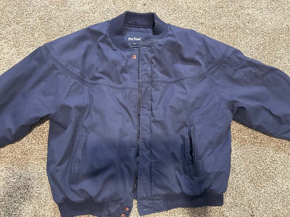 VTG 80s Preppy Zip Bomber Jacket Adult Large Banded Hem Band Collar Zip Pockets